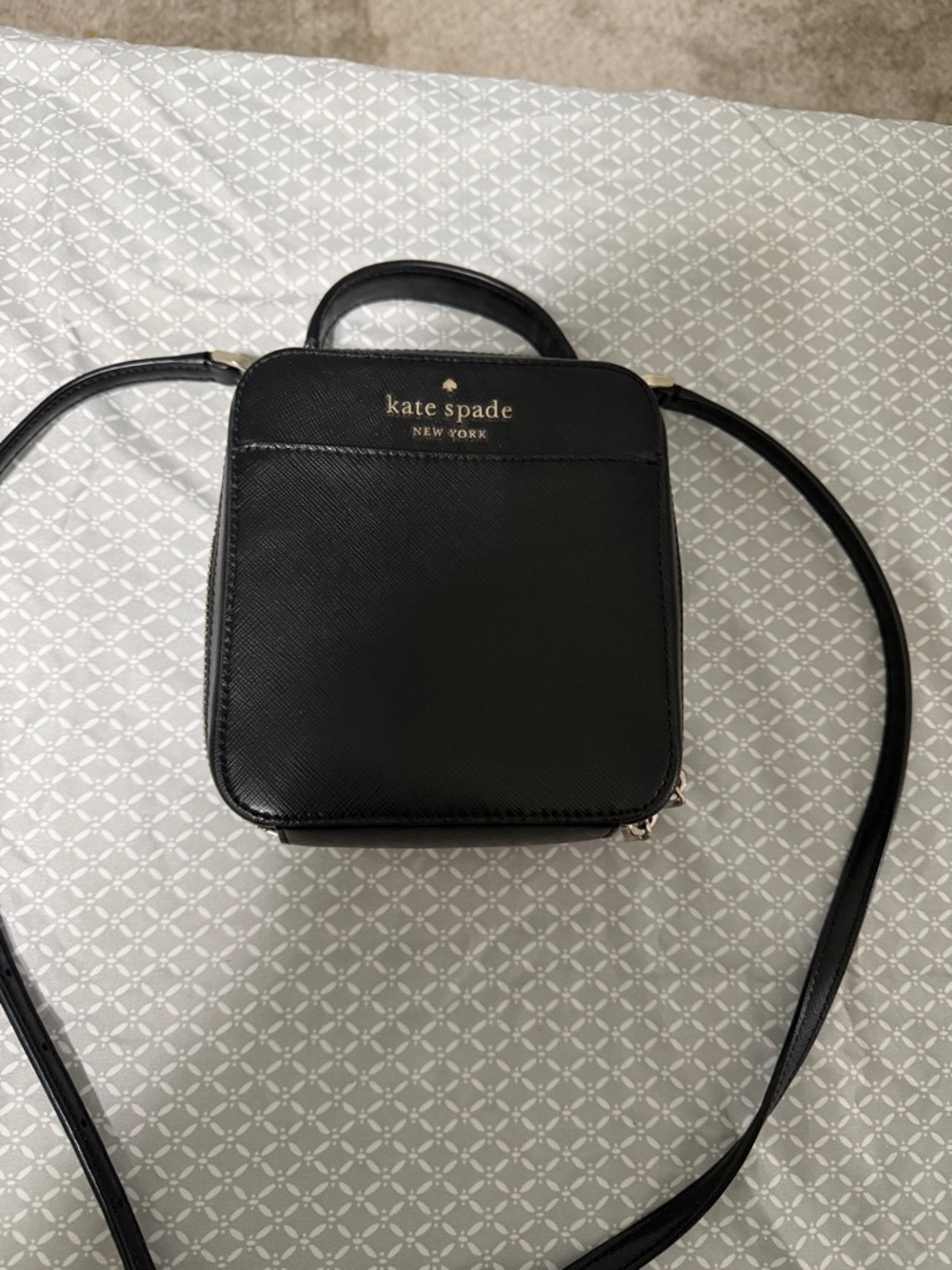 kate spade Black Leather Square Mini Crossbody with Top Handle